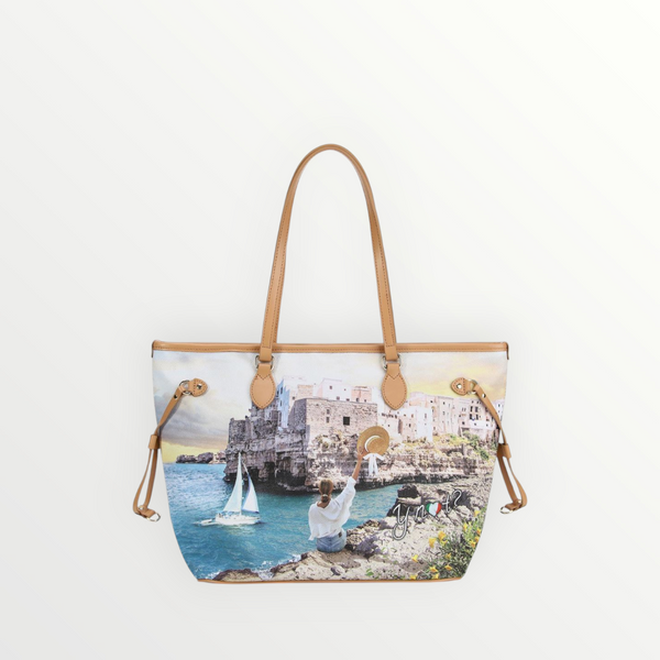 YNOT MILANO Borsa Shopping Yes Bag Stampa Città Polignano Coast